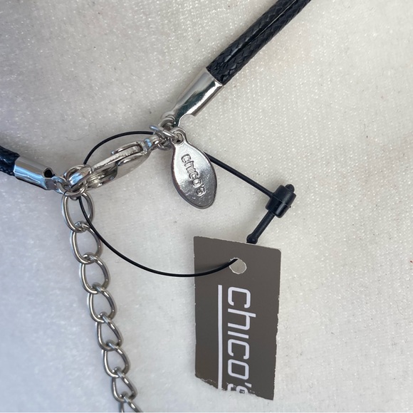 Chico’s Hammered Silver Long Necklace Black Cord - Picture 8 of 9